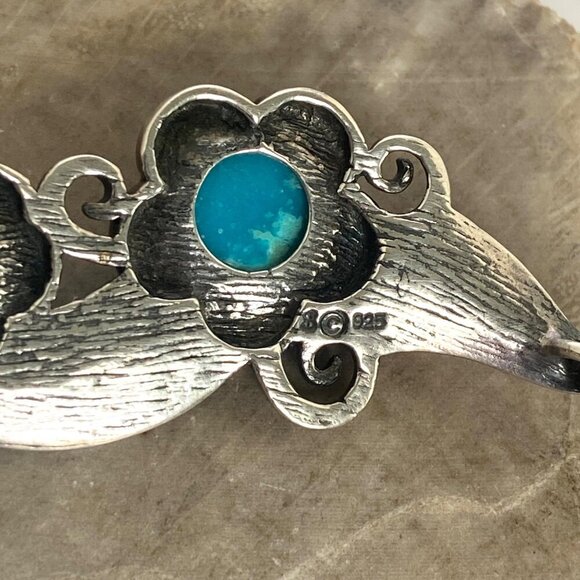 Sterling Silver 925 Dakota West Floral Leaf Turquoise Cabochon Cord Bracelet 8" - Picture 8 of 16